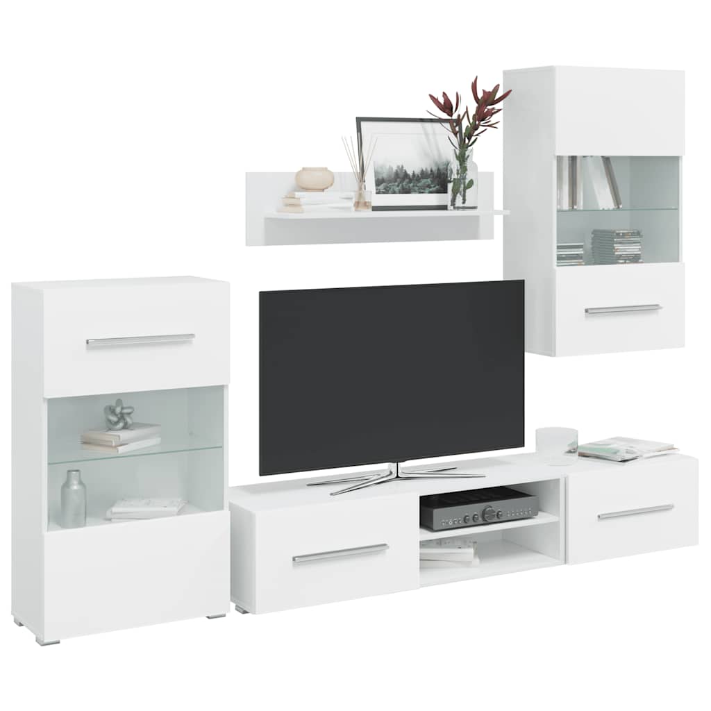 Mobili con Vetrina Parete Unità TV 5 pz con Luci LED Nero